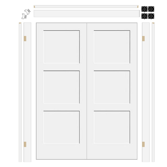 Shaker 3 Panel Double Doors with 6-5/8" Jamb Kit*