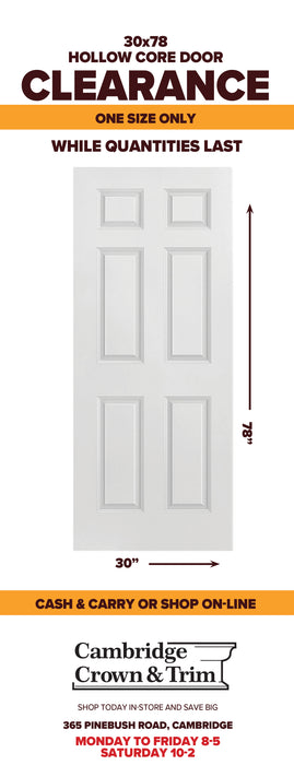 30"x 78" Colonist Hollow Core Door CLEARANCE
