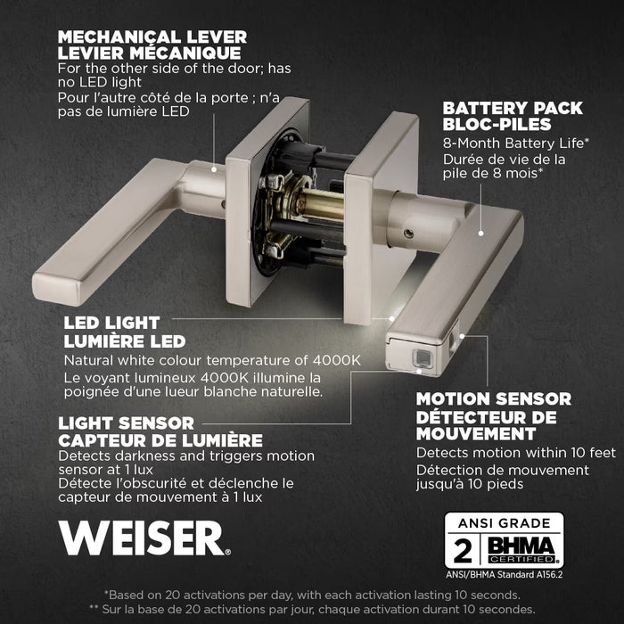 Weiser Halifax Interior Door Handle with Sensor Activated LED Backlighting