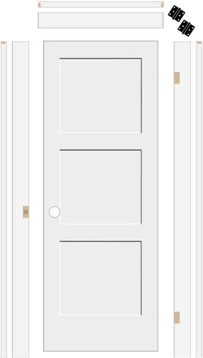 Shaker 3 Panel Primed Solid Core Door with 4-5/8" Jambs
