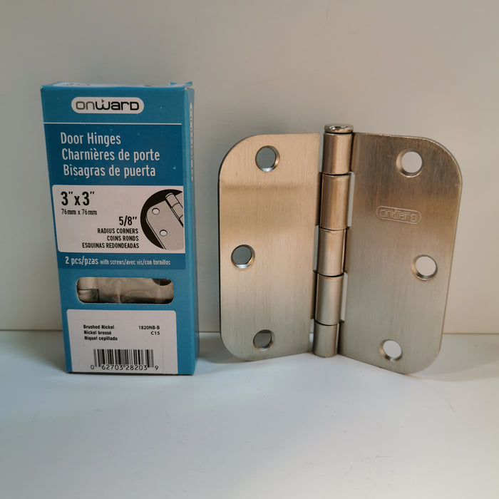 3" x 3" Brushed Nickel Hinges, 5/8" Radius