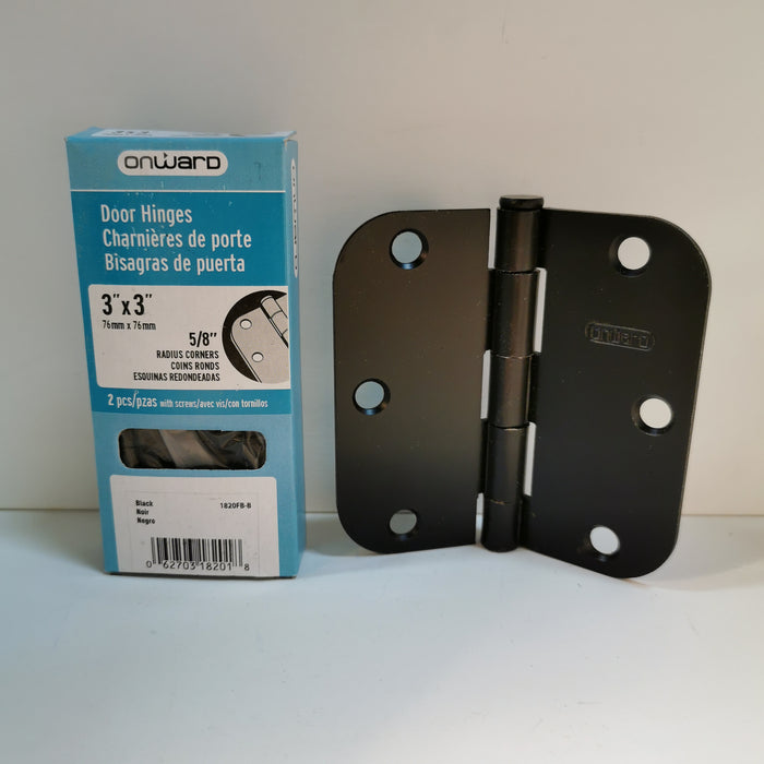 3" x 3" Black Hinges, 5/8" Radius