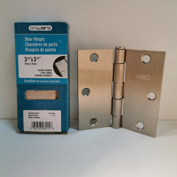 3-1/2" x 3-1/2" Brushed Nickel Hinges, Square Corners