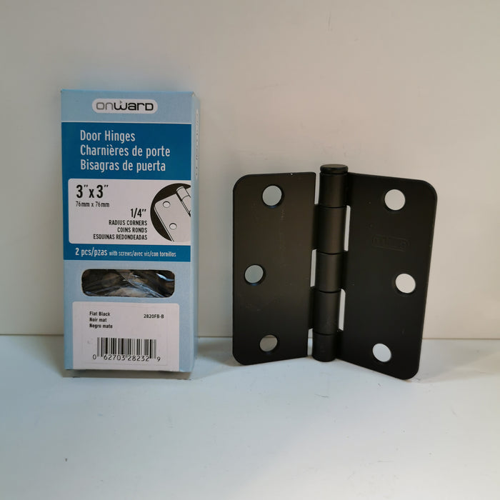 3" x 3" Black Hinges, 1/4" Radius