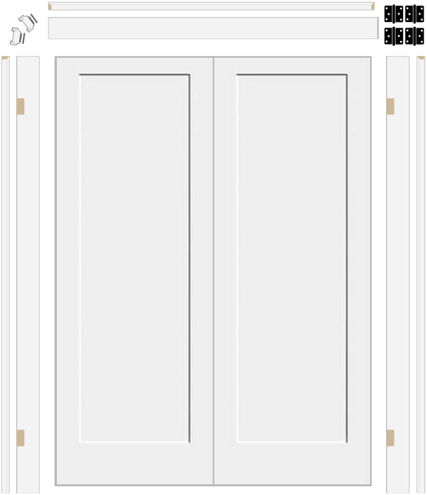 Shaker 1 Panel Double Doors with 4-5/8" Jambs