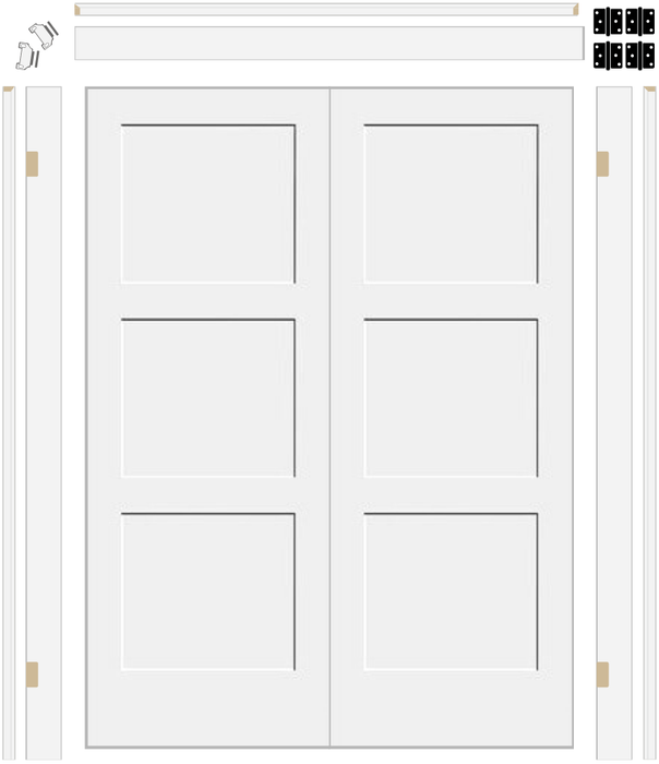 Shaker 3 Panel Double Doors with 6-5/8" Jambs